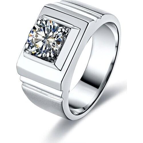 0.8Ct Brilliant Round Cut Diamond Male Mens Ring Solid 18K White Gold Engagmeent Ring White Gold AU750 Mens Fine Jewelry