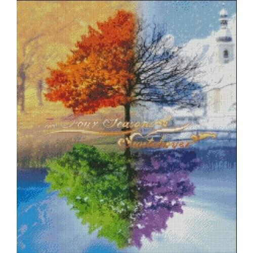 Gold Collection Counted Cross Stitch Kit The Seasonal Quartet Quartette Tree of Four Seasons Spring Summer Autumn Fall Winter