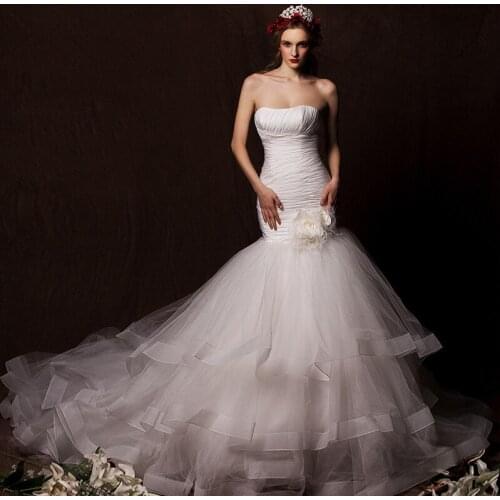 Lace up flowers Simple cheap Wedding sexy sweetheart tulle tiered pleat new Fashion vestido de noiva mother of the bride dresses