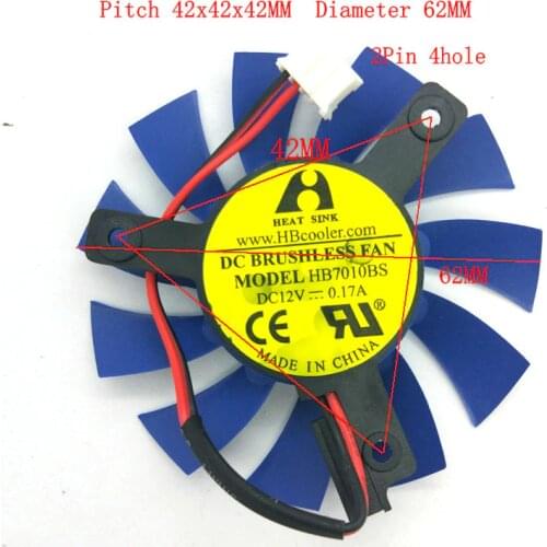 New Original for GT630 Video Graphics card cooling fan HB7010BS DC12V 0.17A 2Lines 4Pin Diameter 62MM Pitch 42MM