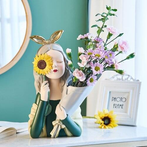 Cute Resin Modern Girl Statue Home Furnishing Crafts Decoration Cafe Room Table Figurines Wedding Gift Storage Plate Accessories