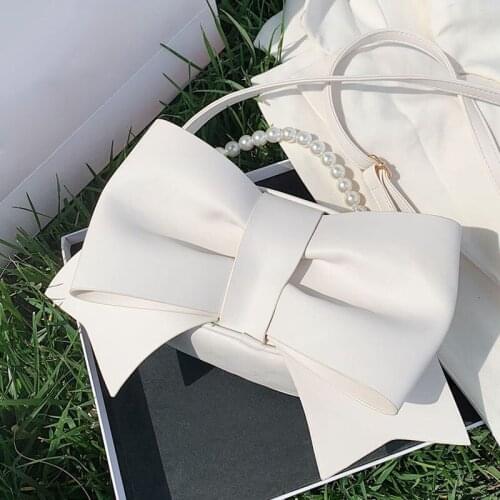 Cute Bow Womens Handbag 2021 High-Quality PU Leather Shoulder Crossbody Bag Elegant Female Pearl Tote Bags Mini Small Purses