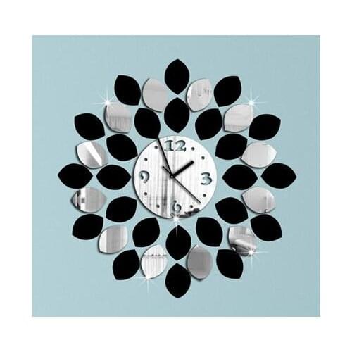 Hot Fashion Design Wall Clock Leaf Shape Acrylic Mirror Stickers Brief Watch Decorative Creative Circular Clock Living Room