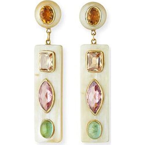 Fashion Earrings 2020 for Women Bridal Jewelry Long Geometric White Enamel Pink Orange Crystal Multicolor Earrings