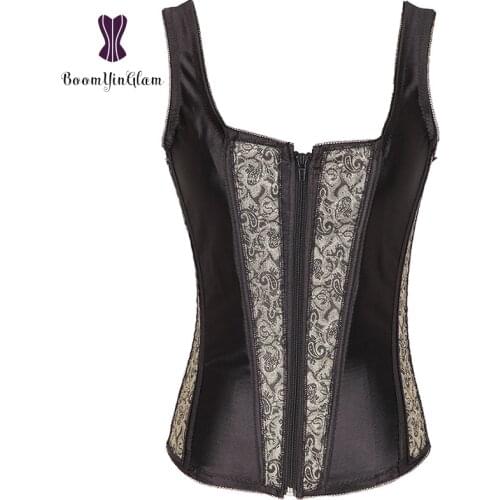 Fashion design body shaper 10 spiral steel boned steampunk corsets & bustiers shoulder straps front zip corset size s-xxl 936