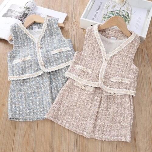New 2019 Fashion Toddler Girls Clothing Sets Autumn Fragrance Style Cardigan Waistcoat+Hip Skirt 2PC Princess Set For 1-7Yrs