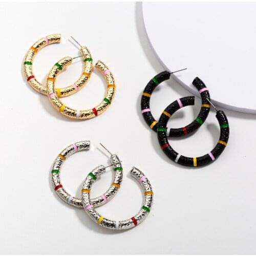 New Fashion Ladies C-Shaped Hoop Earring Jewelry Alloy Plated Mutilcolors Trend Earring Vintage Women Earrings Dropship