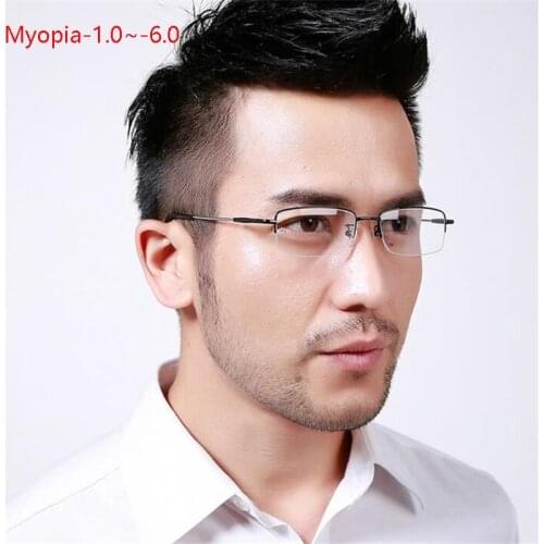 Half Frame Square Myopia Glasses With Degree Ultralight Metal Business Men Nearsighted Spectacle Diopter -100 -150 -200 To -600