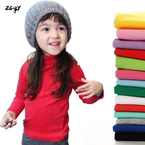 100% Cotton Autumn Girls Basic Shirts Winter Turtleneck Collar T Shirt for 2-11 Years Candy Color Baby Girl Long Sleeve Clothes