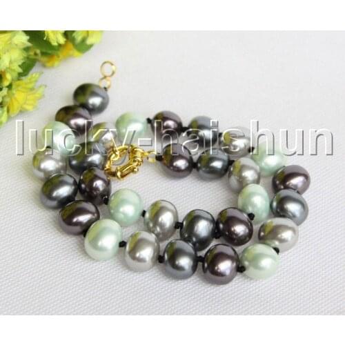 JQHS 18" 15mm oval black blue gray Multicolor south sea shell pearls Beaded necklace j11304