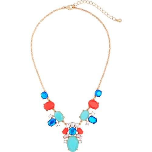Bulk Price Colorful Imitation Gemstone Geometric Bib Necklace 2017 Fashion Short Statement Necklace Collars Indian Jewelry