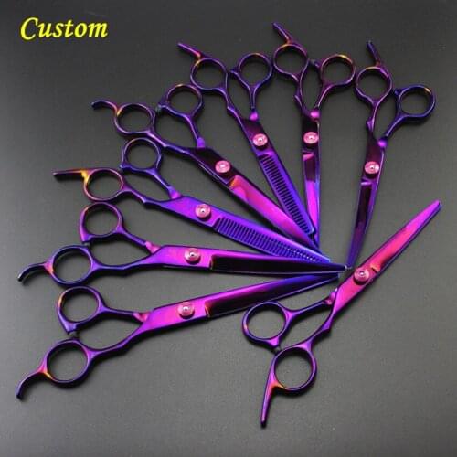 Custom pruple 6 / 7 inch Pet grooming bent hair scissors thinning barber dog scissor pet Cutting shears hairdressing scissors