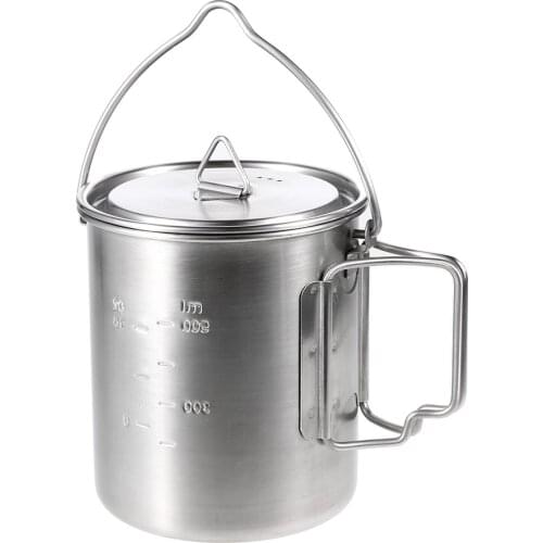 Lixada 750ml Stainless Steel Pot Portable Water Mug Cup with Lid Foldable Handle Outdoor Camping Cooking Picnic Tableware