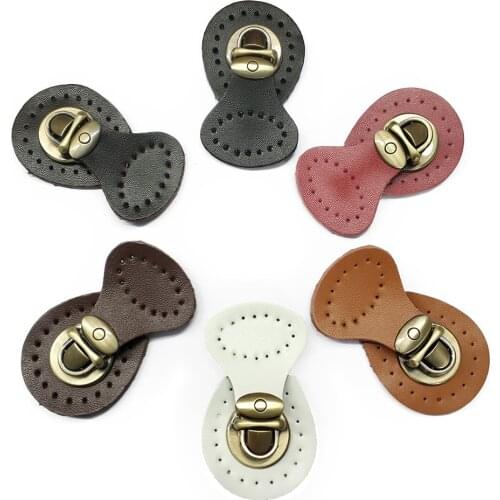 Bag Buttons Genuine Leather Hasp Bags Buckle Handmade Wallet Card Pack Buckles with Holes for DIY Handbag Accessories Girls Gift