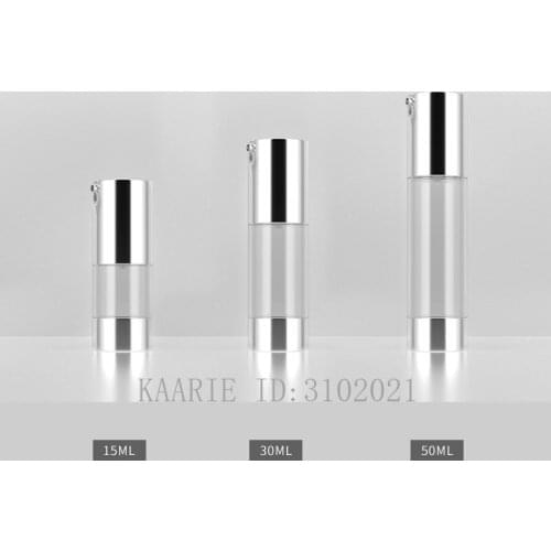 15ml30ml50ml 30pcs Empty Clear Cosmetic Silver Rotary UV Airless Container,Portable DIY Travel Convenient Vacuum Emulsion Bottle