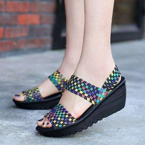 Women Sandals Summer Sneakers Woven Shoes Slip On 2020 Fashion High Increase Sandals Breathable Platform Shoes Plus Size 41