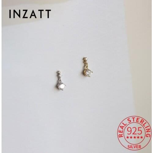 INZATT Real 925 Sterling Silver Zircon Pendant 14K Gold Stud Earrings For Women Bohemian Fine Jewelry Accessories Drop Shipping