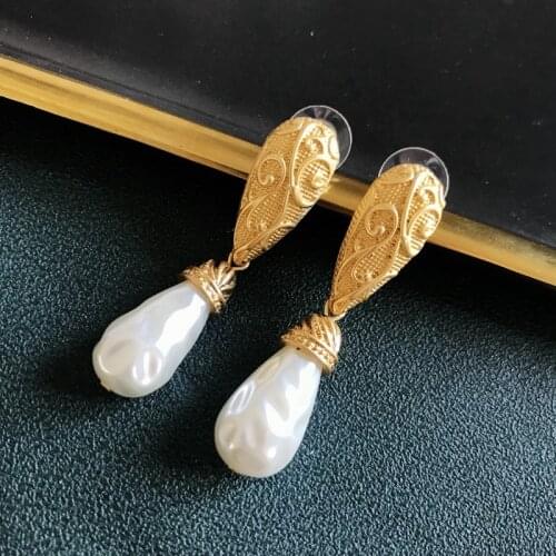 Baroque Earrings Teardrop Pendant Textured Pattern Jewelry Elegant Party Wedding Accessories