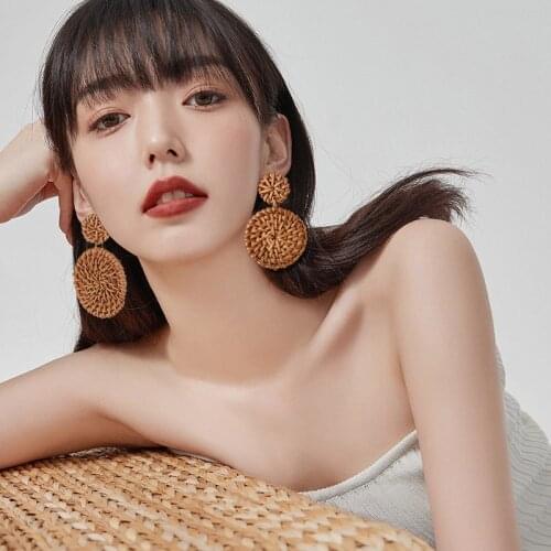 LOVR Fashion Korean Round Earrings for Women Hand Made Rattan Earrings Boho Big Earrings 2021 Trend kolczyki Female Jewelry Gift