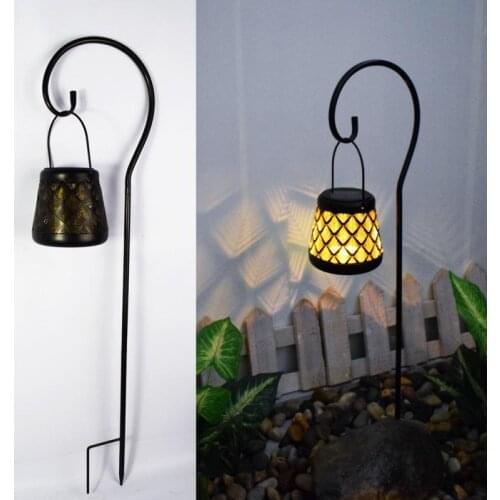 Solar Lamp Garden Outdoor Watering Can Ornament Garden Yard Art Light Decor Hollow Iron Shower LED String Lights Decorations