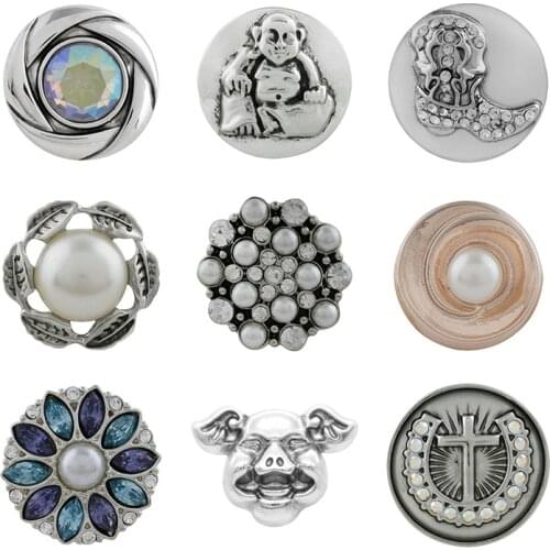 Rhinestone Flower 20mm Metal snap button jewelry DIY bracelet KD1029