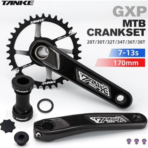 TANKE bike crankset GXP MTB hollow mountain bicycle crank set 170mm 1x chainring 28T 30T 32T 34T 36T 38T bottom support BB68