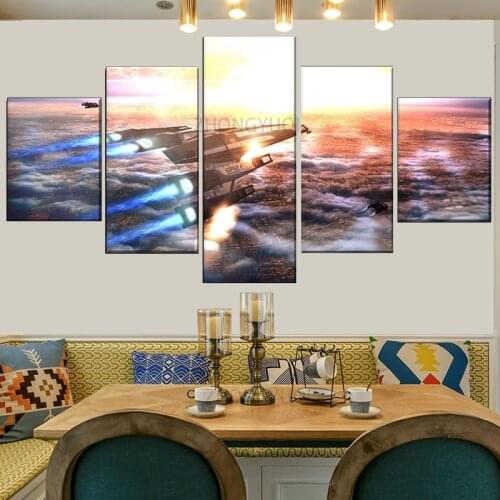 Top-Rated Wall Art Canvas Printed Paintings Modular Style 5 Pieces Mass Effect Game Normandy SR-2 Poster Home Decorative
