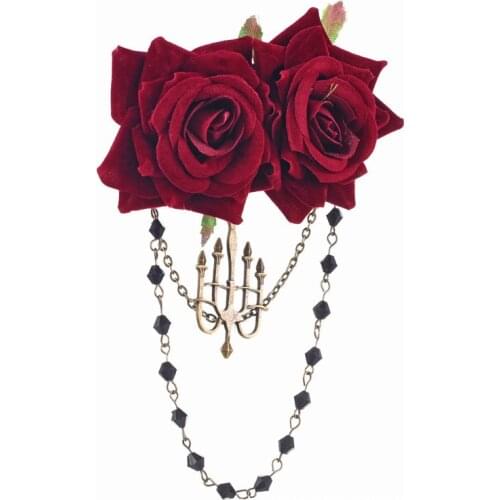 Japanese Diablo Lolita Rose Lace Gothic Palace Retro Tassel Brooch Hairpin Hair Accessories Gothic Halloween Accessories