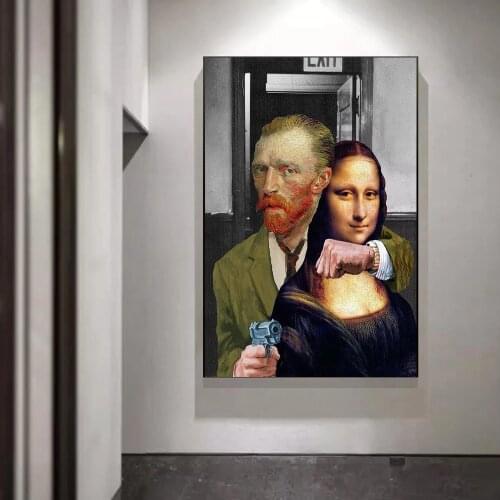 Funny Art Van Gogh and Mona Lisa Canvas Paintings Abstract Famous Posters and Prints Wall Art Picture for Living Room Home Decor
