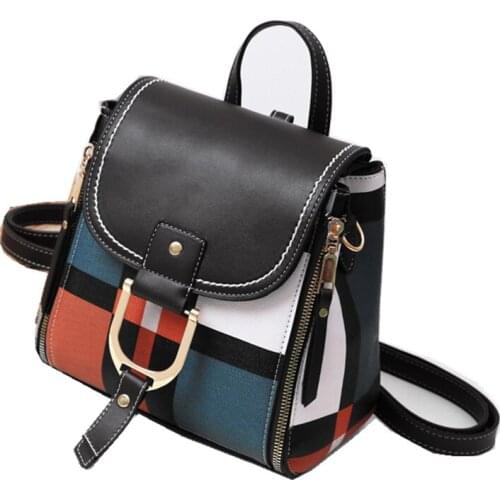 Women Mini Backpack Korean Women Grid Backpacks Female School Bag Girls Travel Bag with Free Gift