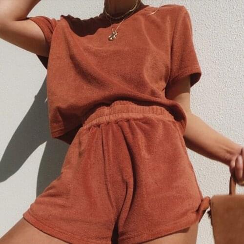 Summer 2021 Solid Shorts Suit Women O-neck Short Sleeve Pullover Top Lady Casual Suits Fashion Loose Two Piece Set Polar Fleece