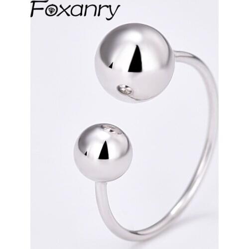 Evimi 925 Sterling Silver Minimalist Two Beads Ball New Trendy Simple Geometric Open Rings for Women Fashion Vintage Jewelry