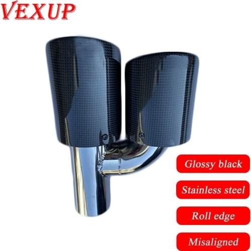 1PCs Universal Glossy Carbon Fiber h Style Dual Muffler Tip Exhaust for Car Exhasut Pipe Modification Roll Edge
