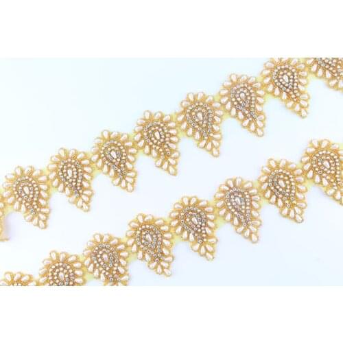 10Yard/lot Fashion Pearl Beaded AB Gold Rhinestone Applique Trim Heart Style Crystal Rhinestone Patch Chain Trimming For Bags