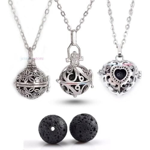 2020 Antique Silver Color 16mm Lava Stone Aromatherapy Pendant Essential Oil Diffuse Necklace For Jewelry
