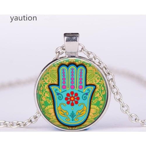 3/Color Hamsa Hand Amulet Lucky Necklace Jewelry Fatima Hand Judaica Kabbalah Charm Miriam Hand Pendant Necklace Jewelry