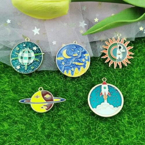 30*32mm Universe Theme Charm Planet Astrology Astronomy Galaxy Celestial Pendants Jewelry Making Supplies DIY Enamel Charm 10