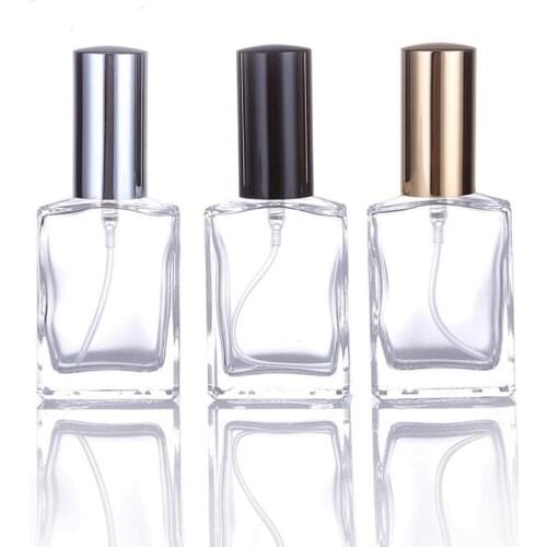 30ML fashion portable transparent glass perfume bottle with aluminum atomizer empty cosmetic container