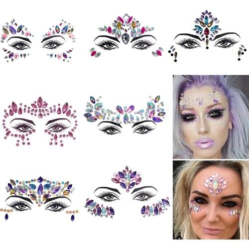 3D Crystal Sticker Music Festival Trendy Shiny Acrylic Face Drill Sticker Masquerade Face Decoration Temporary Tattoo Sticker