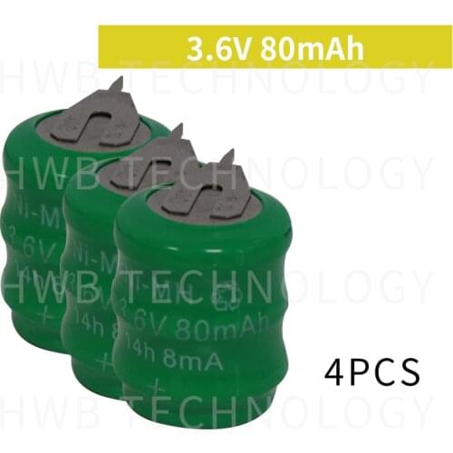4 Pieces/lot Original New KX 3.6V 80mAh Ni-MH Rechargeable Button Cell Battery Pack Ni MH Batteries With Pins Free Shipping