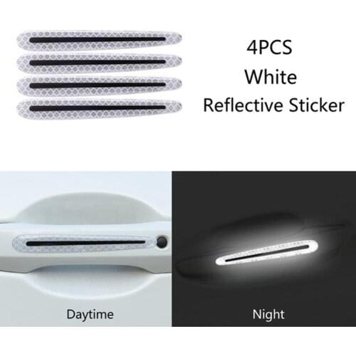 4pcs Car Exterior Door Handle Sticker Reflective Safety Warning Strip Tape Universal Auto Accessories