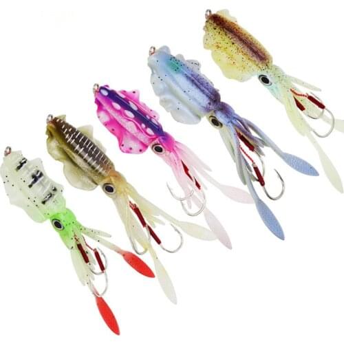 5Pcs Fishing Squid Lure Soft Bait 15CM 60G Glow Octopus Lure Luminous Squid jigs with Jig Hook Sea fishing Wobble
