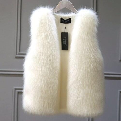 White Autumn Winter New Fox Artificial Fur Grass Vest Womens Middle Long Loose Coat Women Vest Sleeveless Over Coat Top Clothes