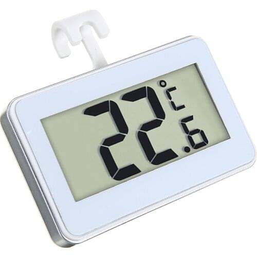 White New Mini Digital Thermometer With Magnet Hook Adjustable Stand Magnet For Refrigerator Freezer Fridge