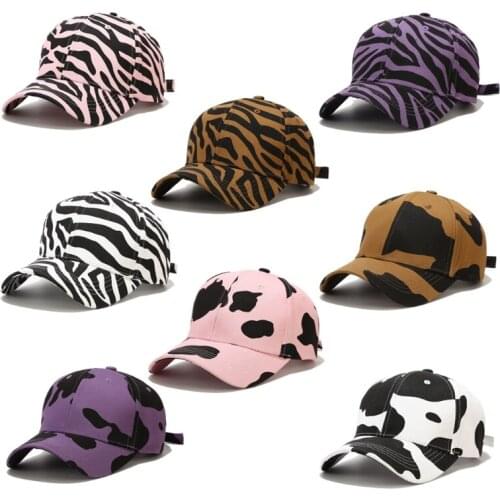 Unisex Zebra Striped Milk Cow Animal Print Baseball Cap Harajuku Hip Hop Outdoor Sun Protection Adjustable Trucker Hat