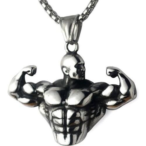 Blaike Strong Muscle Men Stainless Steel Necklaces Pendant Men Titanium Steel Fitness Necklace Free Shipping