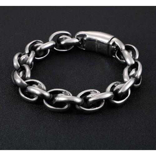 14MM Width Rock Chunky Link O Chain Bracelet For Men Stainless Steel 23CM Heavy Chain & Link Bracelet Hip Hop Party Jewelry