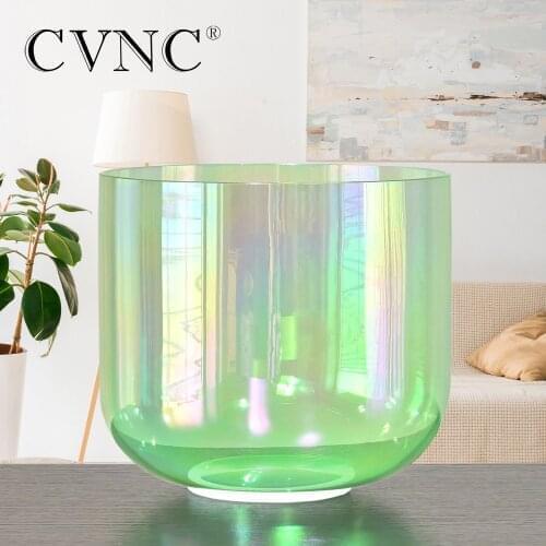 CVNC7 Inch Note F Green Cosmic Light Clear Crystal Singing Bowl for Meditation Sound Healing with Free Silicon Mallet and O-ring