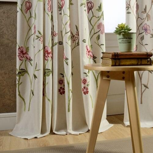 Hot Sale Curtains Modern Rural American Style Country Cotton Linen Embroidered Curtains for Living Room Bedroom