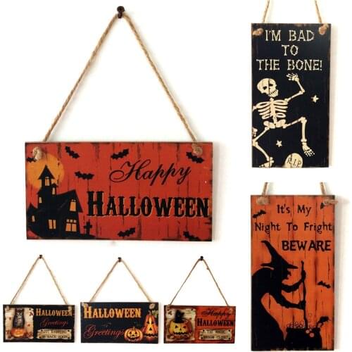 JX-LCLYL Halloween Wooden Door Hanging Plaque Board Sign Art Party Home Wall Decor